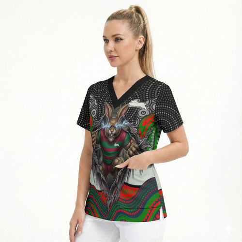 South Sydney Rabbitohs Scrub Top The Scream of Lightning Eyes - Indigenous Dot Ripping Effect