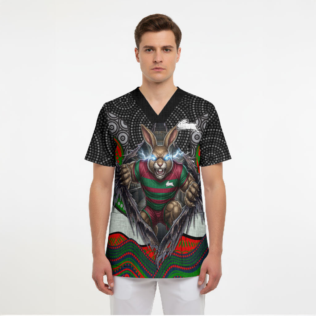 South Sydney Rabbitohs Scrub Top The Scream of Lightning Eyes - Indigenous Dot Ripping Effect