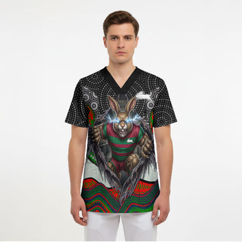 South Sydney Rabbitohs Scrub Top The Scream of Lightning Eyes - Indigenous Dot Ripping Effect