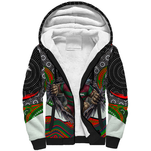 South Sydney Rabbitohs Sherpa Hoodie The Scream of Lightning Eyes - Indigenous Dot Ripping Effect