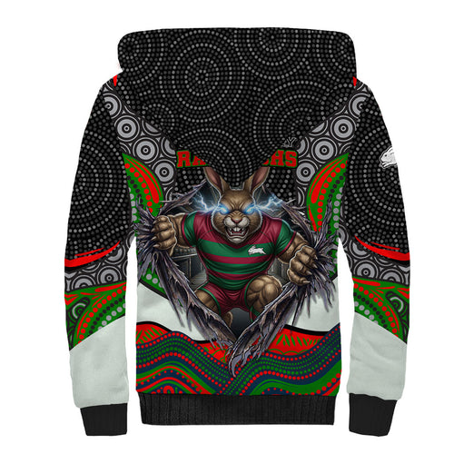 South Sydney Rabbitohs Sherpa Hoodie The Scream of Lightning Eyes - Indigenous Dot Ripping Effect