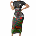 South Sydney Rabbitohs Short Sleeve Bodycon Dress The Scream of Lightning Eyes - Indigenous Dot Ripping Effect