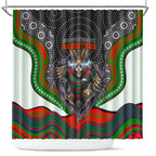 South Sydney Rabbitohs Shower Curtain The Scream of Lightning Eyes - Indigenous Dot Ripping Effect