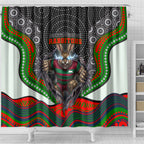 South Sydney Rabbitohs Shower Curtain The Scream of Lightning Eyes - Indigenous Dot Ripping Effect