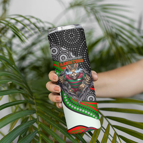 South Sydney Rabbitohs Skinny Tumbler The Scream of Lightning Eyes - Indigenous Dot Ripping Effect