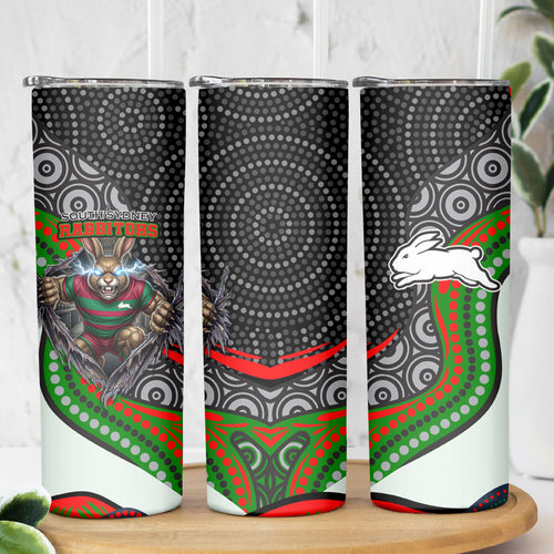South Sydney Rabbitohs Skinny Tumbler The Scream of Lightning Eyes - Indigenous Dot Ripping Effect