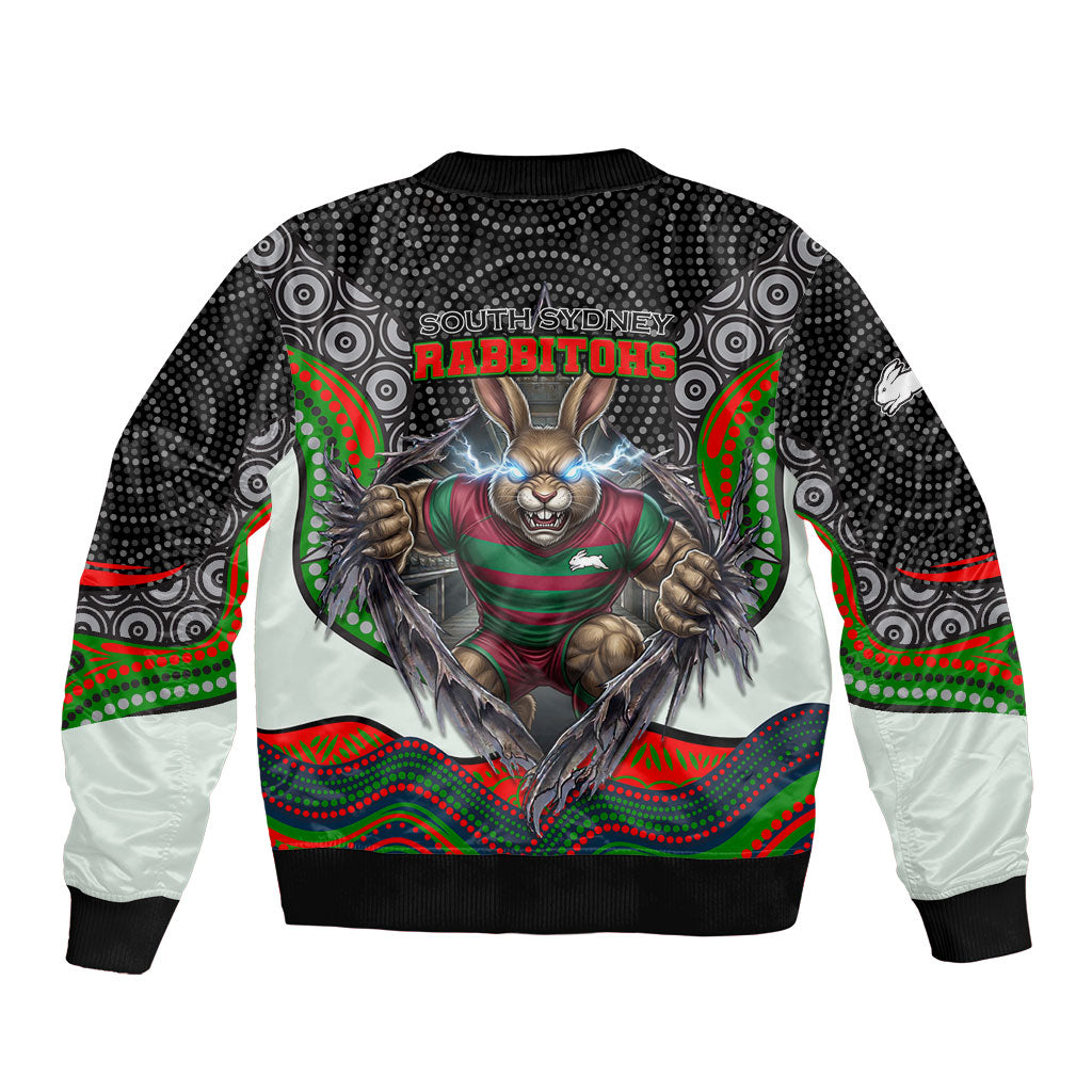 South Sydney Rabbitohs Sleeve Zip Bomber Jacket The Scream of Lightning Eyes - Indigenous Dot Ripping Effect