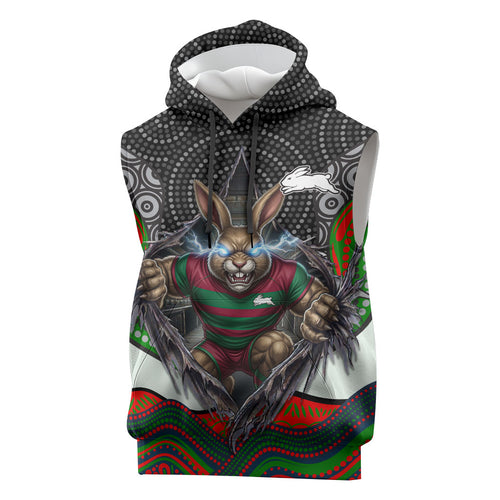 South Sydney Rabbitohs Sleeveless Hoodie The Scream of Lightning Eyes - Indigenous Dot Ripping Effect