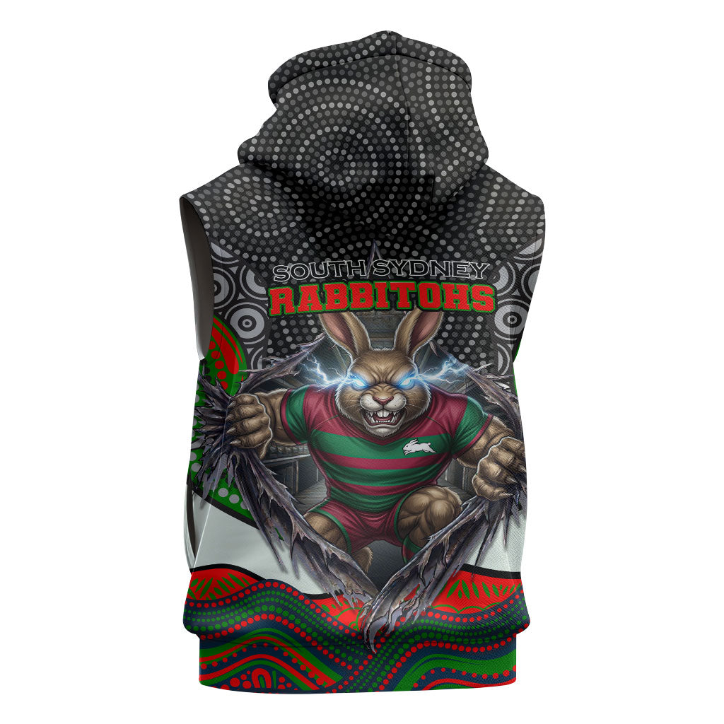 South Sydney Rabbitohs Sleeveless Hoodie The Scream of Lightning Eyes - Indigenous Dot Ripping Effect