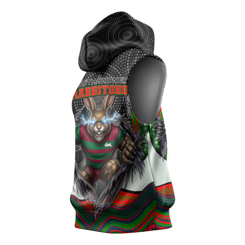 South Sydney Rabbitohs Sleeveless Hoodie The Scream of Lightning Eyes - Indigenous Dot Ripping Effect