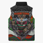 South Sydney Rabbitohs Sleeveless Puffer Jacket The Scream of Lightning Eyes - Indigenous Dot Ripping Effect