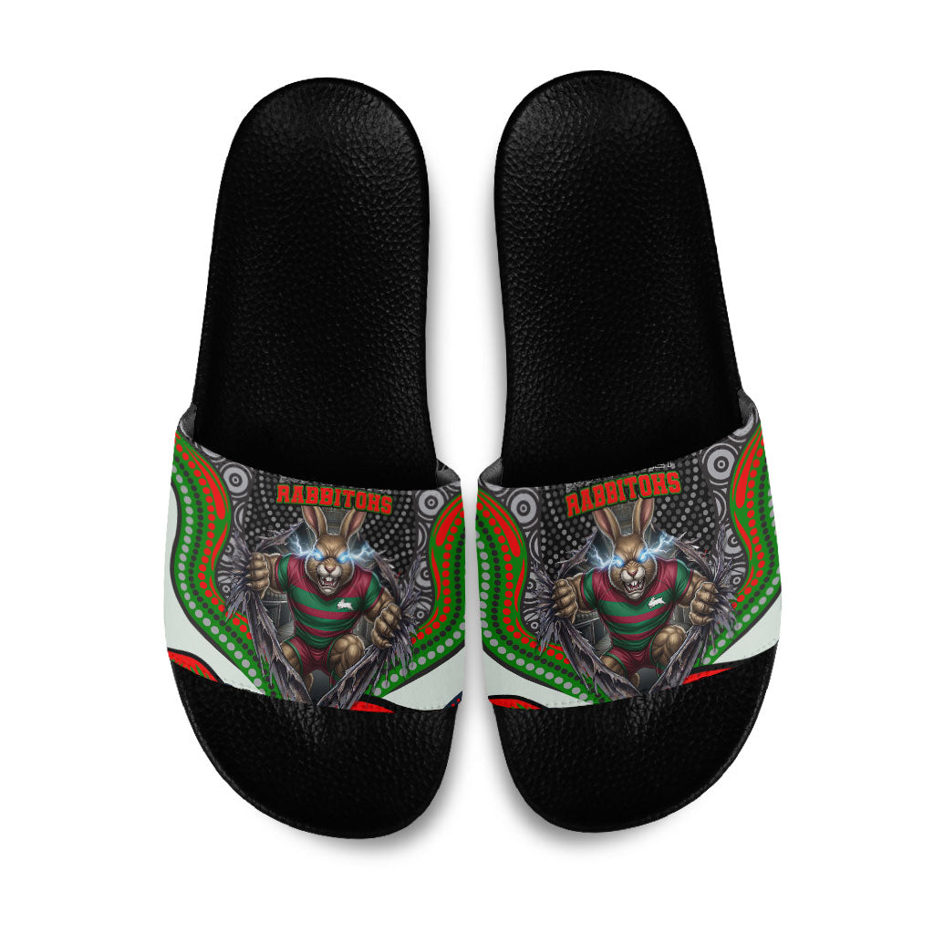 South Sydney Rabbitohs Slide Sandals The Scream of Lightning Eyes - Indigenous Dot Ripping Effect