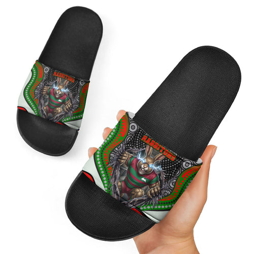 South Sydney Rabbitohs Slide Sandals The Scream of Lightning Eyes - Indigenous Dot Ripping Effect