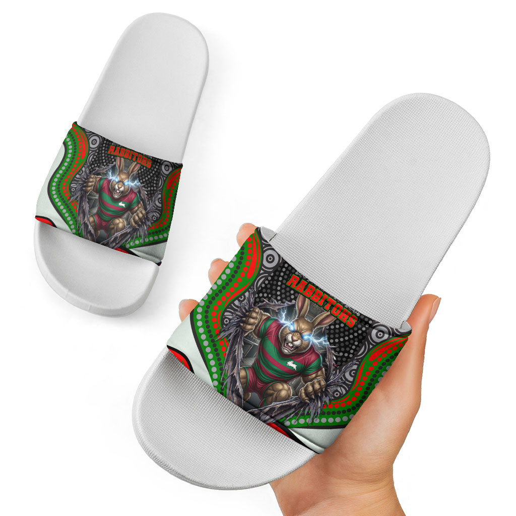 South Sydney Rabbitohs Slide Sandals The Scream of Lightning Eyes - Indigenous Dot Ripping Effect