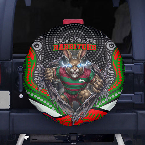 South Sydney Rabbitohs Spare Tire Cover The Scream of Lightning Eyes - Indigenous Dot Ripping Effect