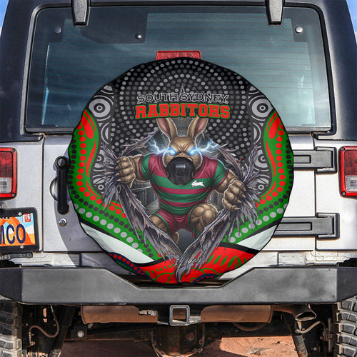 South Sydney Rabbitohs Spare Tire Cover The Scream of Lightning Eyes - Indigenous Dot Ripping Effect
