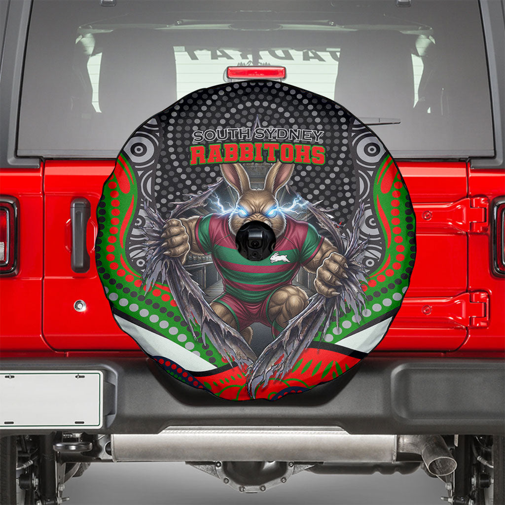 South Sydney Rabbitohs Spare Tire Cover The Scream of Lightning Eyes - Indigenous Dot Ripping Effect