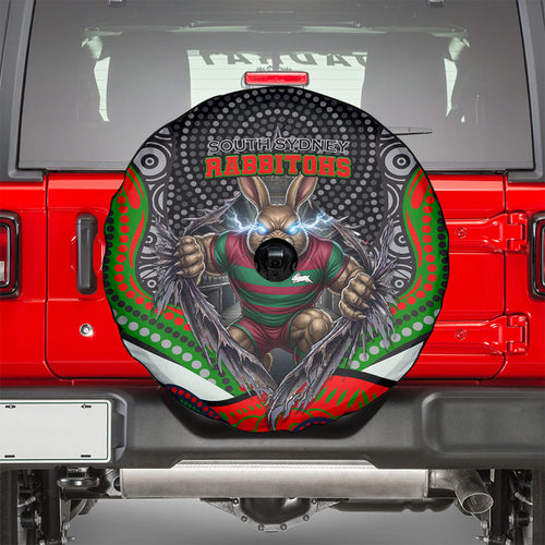 South Sydney Rabbitohs Spare Tire Cover The Scream of Lightning Eyes - Indigenous Dot Ripping Effect