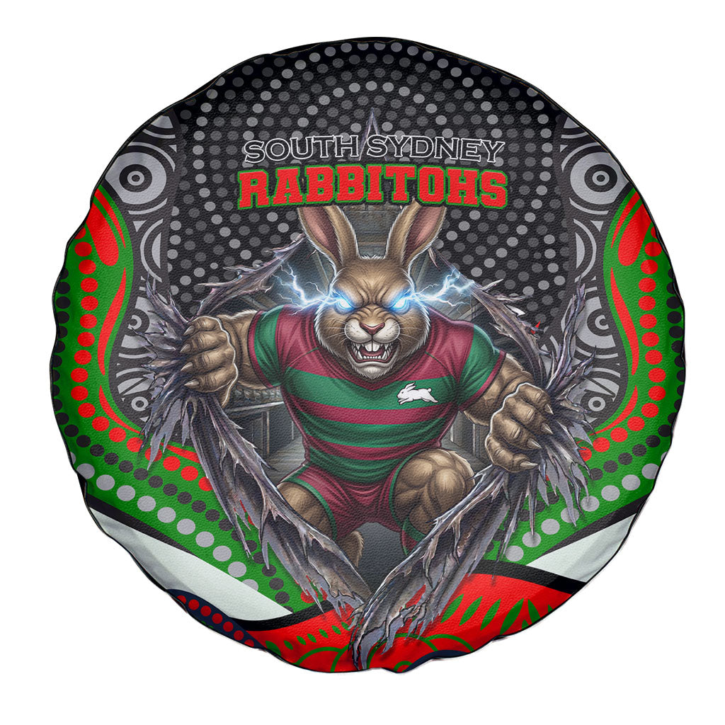 South Sydney Rabbitohs Spare Tire Cover The Scream of Lightning Eyes - Indigenous Dot Ripping Effect