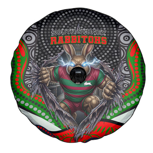 South Sydney Rabbitohs Spare Tire Cover The Scream of Lightning Eyes - Indigenous Dot Ripping Effect
