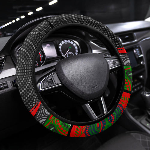 South Sydney Rabbitohs Steering Wheel Cover The Scream of Lightning Eyes - Indigenous Dot Ripping Effect