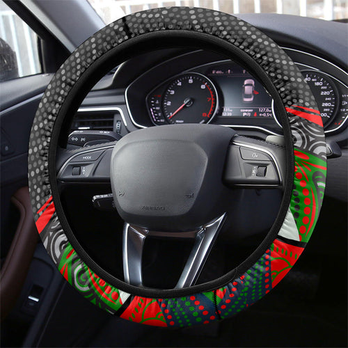 South Sydney Rabbitohs Steering Wheel Cover The Scream of Lightning Eyes - Indigenous Dot Ripping Effect
