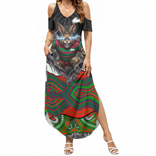 South Sydney Rabbitohs Summer Maxi Dress The Scream of Lightning Eyes - Indigenous Dot Ripping Effect