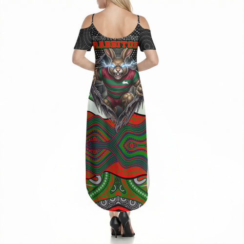 South Sydney Rabbitohs Summer Maxi Dress The Scream of Lightning Eyes - Indigenous Dot Ripping Effect