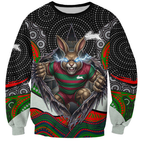 South Sydney Rabbitohs Sweatshirt The Scream of Lightning Eyes - Indigenous Dot Ripping Effect
