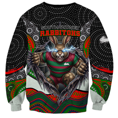 South Sydney Rabbitohs Sweatshirt The Scream of Lightning Eyes - Indigenous Dot Ripping Effect