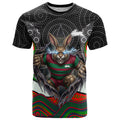 South Sydney Rabbitohs T Shirt The Scream of Lightning Eyes - Indigenous Dot Ripping Effect