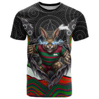 South Sydney Rabbitohs T Shirt The Scream of Lightning Eyes - Indigenous Dot Ripping Effect