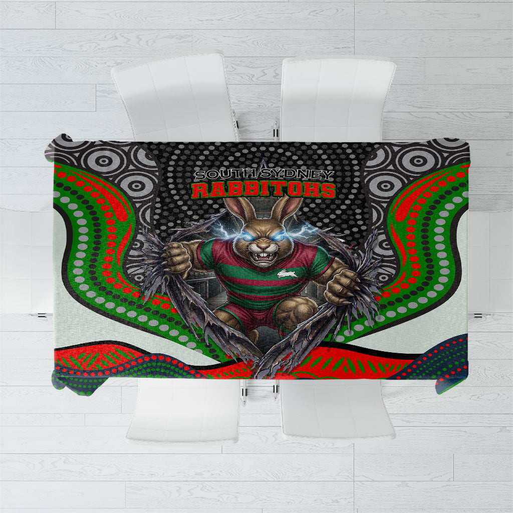 South Sydney Rabbitohs Tablecloth The Scream of Lightning Eyes - Indigenous Dot Ripping Effect