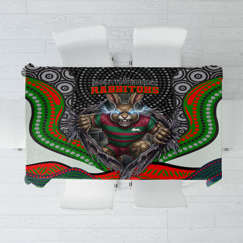 South Sydney Rabbitohs Tablecloth The Scream of Lightning Eyes - Indigenous Dot Ripping Effect