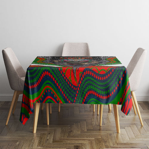 South Sydney Rabbitohs Tablecloth The Scream of Lightning Eyes - Indigenous Dot Ripping Effect