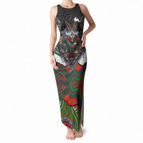South Sydney Rabbitohs Tank Maxi Dress The Scream of Lightning Eyes - Indigenous Dot Ripping Effect