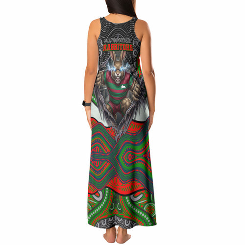 South Sydney Rabbitohs Tank Maxi Dress The Scream of Lightning Eyes - Indigenous Dot Ripping Effect