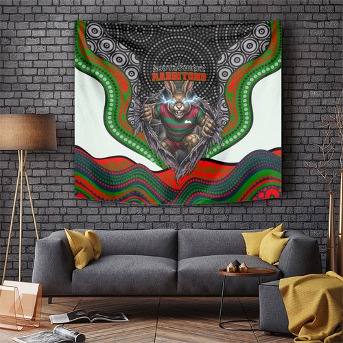 South Sydney Rabbitohs Tapestry The Scream of Lightning Eyes - Indigenous Dot Ripping Effect