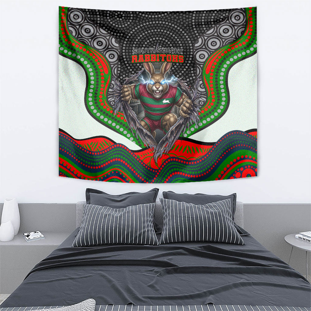 South Sydney Rabbitohs Tapestry The Scream of Lightning Eyes - Indigenous Dot Ripping Effect