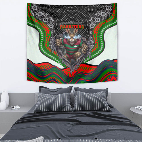 South Sydney Rabbitohs Tapestry The Scream of Lightning Eyes - Indigenous Dot Ripping Effect