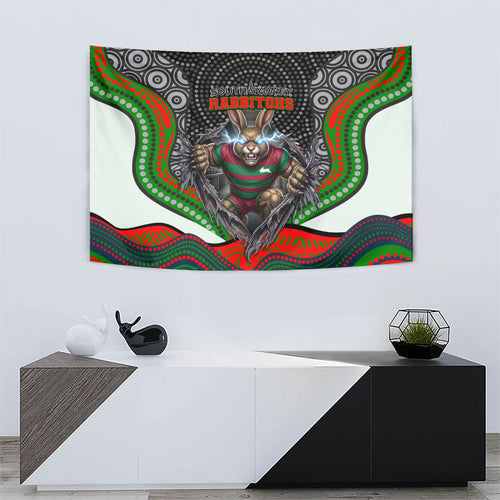 South Sydney Rabbitohs Tapestry The Scream of Lightning Eyes - Indigenous Dot Ripping Effect