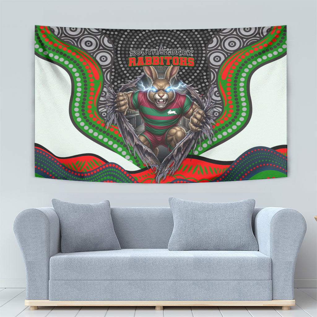 South Sydney Rabbitohs Tapestry The Scream of Lightning Eyes - Indigenous Dot Ripping Effect