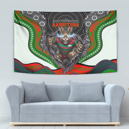 South Sydney Rabbitohs Tapestry The Scream of Lightning Eyes - Indigenous Dot Ripping Effect