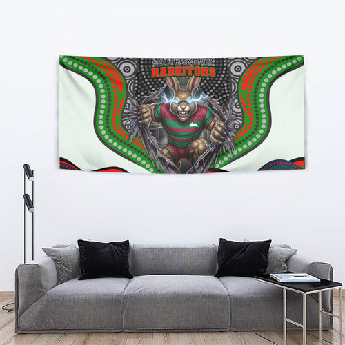 South Sydney Rabbitohs Tapestry The Scream of Lightning Eyes - Indigenous Dot Ripping Effect