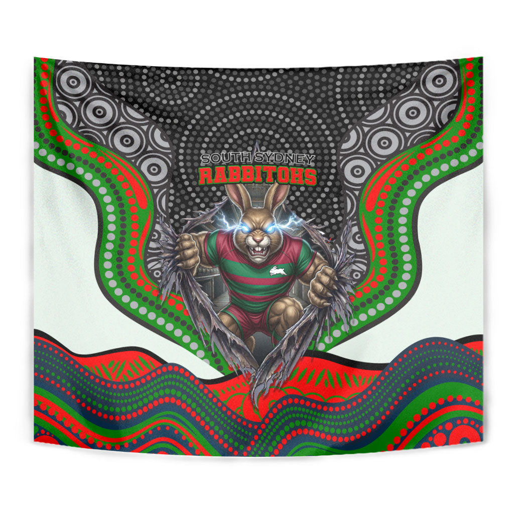 South Sydney Rabbitohs Tapestry The Scream of Lightning Eyes - Indigenous Dot Ripping Effect