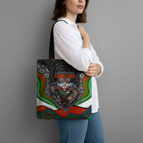 South Sydney Rabbitohs Tote Bag The Scream of Lightning Eyes - Indigenous Dot Ripping Effect