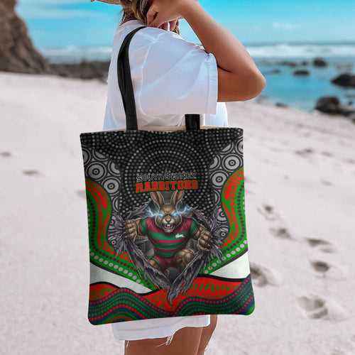 South Sydney Rabbitohs Tote Bag The Scream of Lightning Eyes - Indigenous Dot Ripping Effect