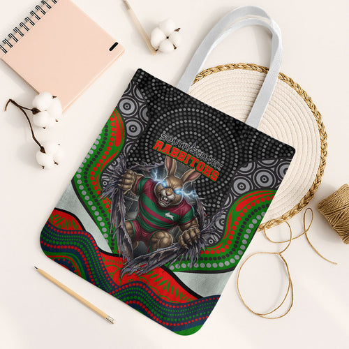 South Sydney Rabbitohs Tote Bag The Scream of Lightning Eyes - Indigenous Dot Ripping Effect