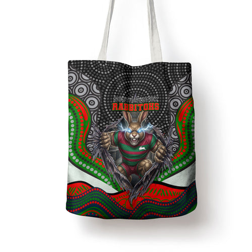 South Sydney Rabbitohs Tote Bag The Scream of Lightning Eyes - Indigenous Dot Ripping Effect