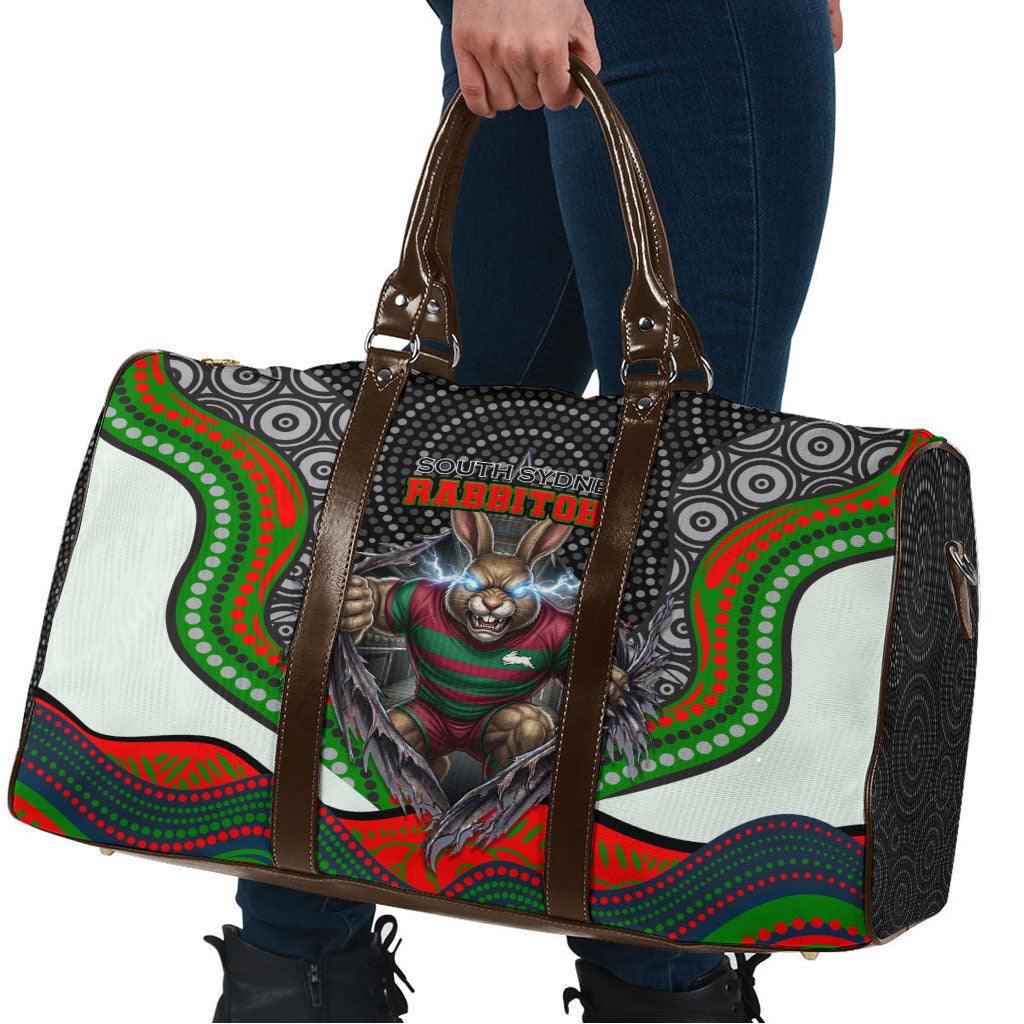 South Sydney Rabbitohs Travel Bag The Scream of Lightning Eyes - Indigenous Dot Ripping Effect